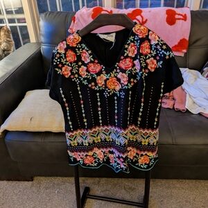 Savanna Jane Black Top with Floral Embroidery